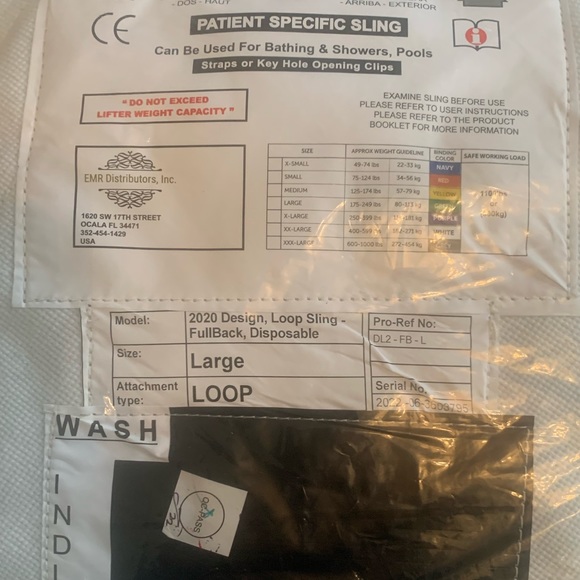 EMR Distributor Other New In Package Sling For Use With Hoyer Lift